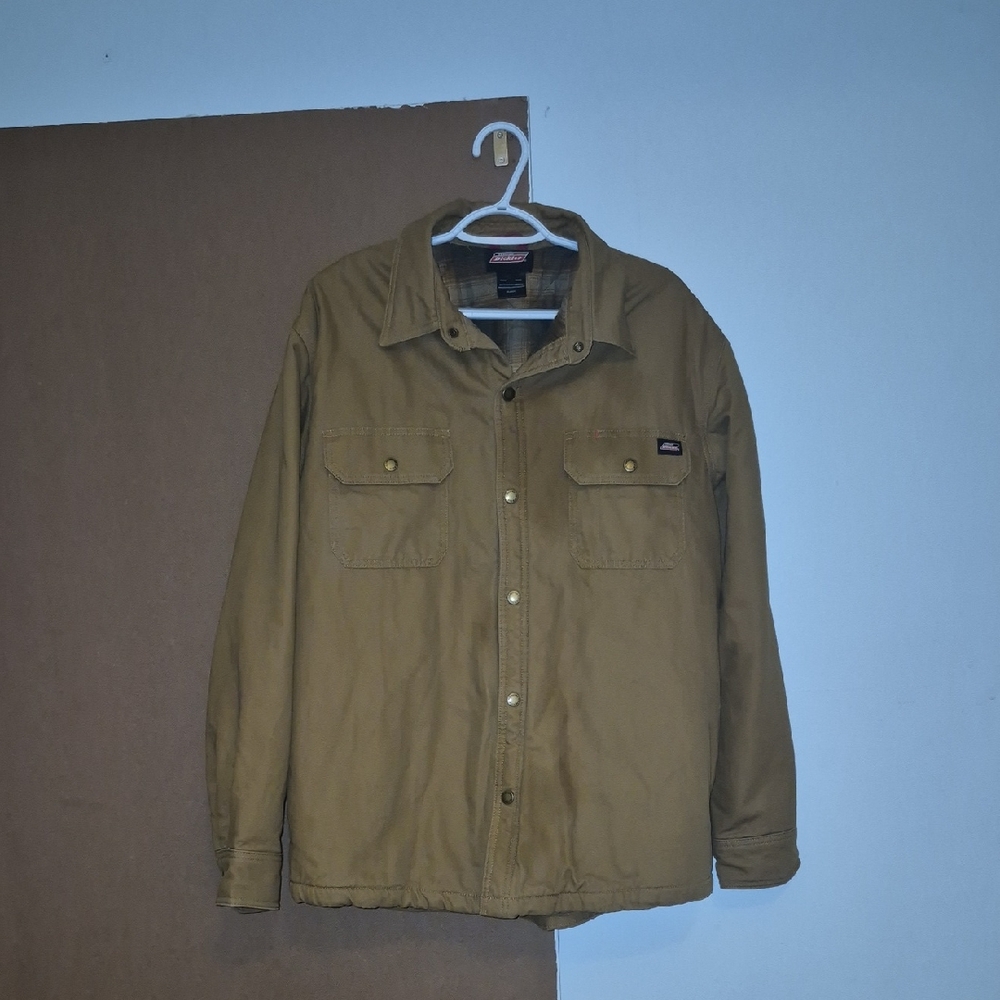 Dickies Men's Tan Work Jacket - Chest Pocket Snap Closure